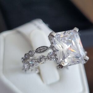 Lajerrio Sterling Silver White Sapphire Size 9 Engagement Ring Set